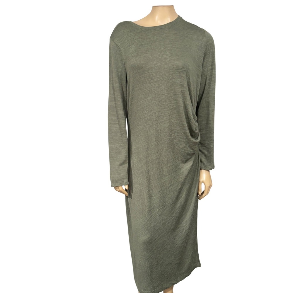Banana Republic Olive Green Luxepun Side Ruched Long Sleeve Midi Dress